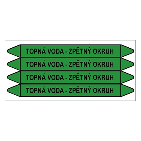 Značení potrubí, topná voda - zpětný okruh,4 ks, 250 × 26 mm